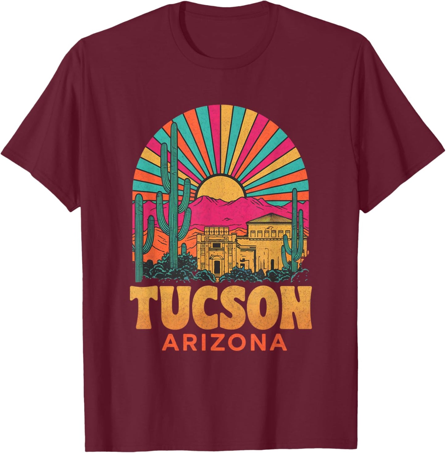 Vintage Tucson Arizona Desert Sunset Skyline Cityscape T-Shirt - T-Shirt | Maroon
