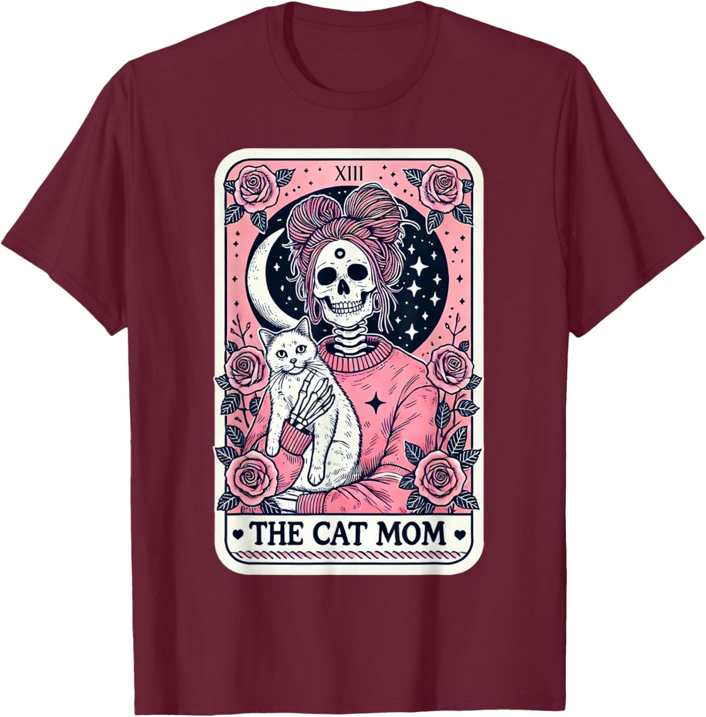 The Cat Mom Tarot Card: Mothers Day Cat Lover Men Women T-Shirt - T-Shirt | Maroon