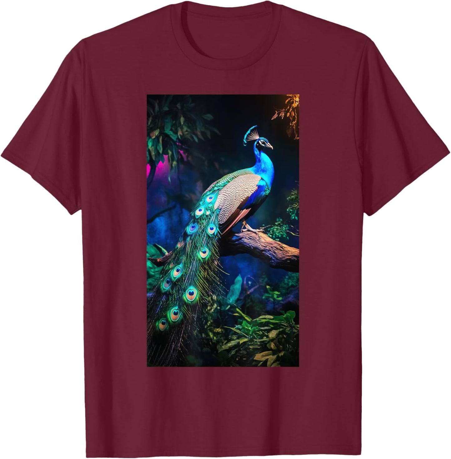 Peacock Branch Colorful Wildlife Nature lover T-Shirt - T-Shirt | Maroon
