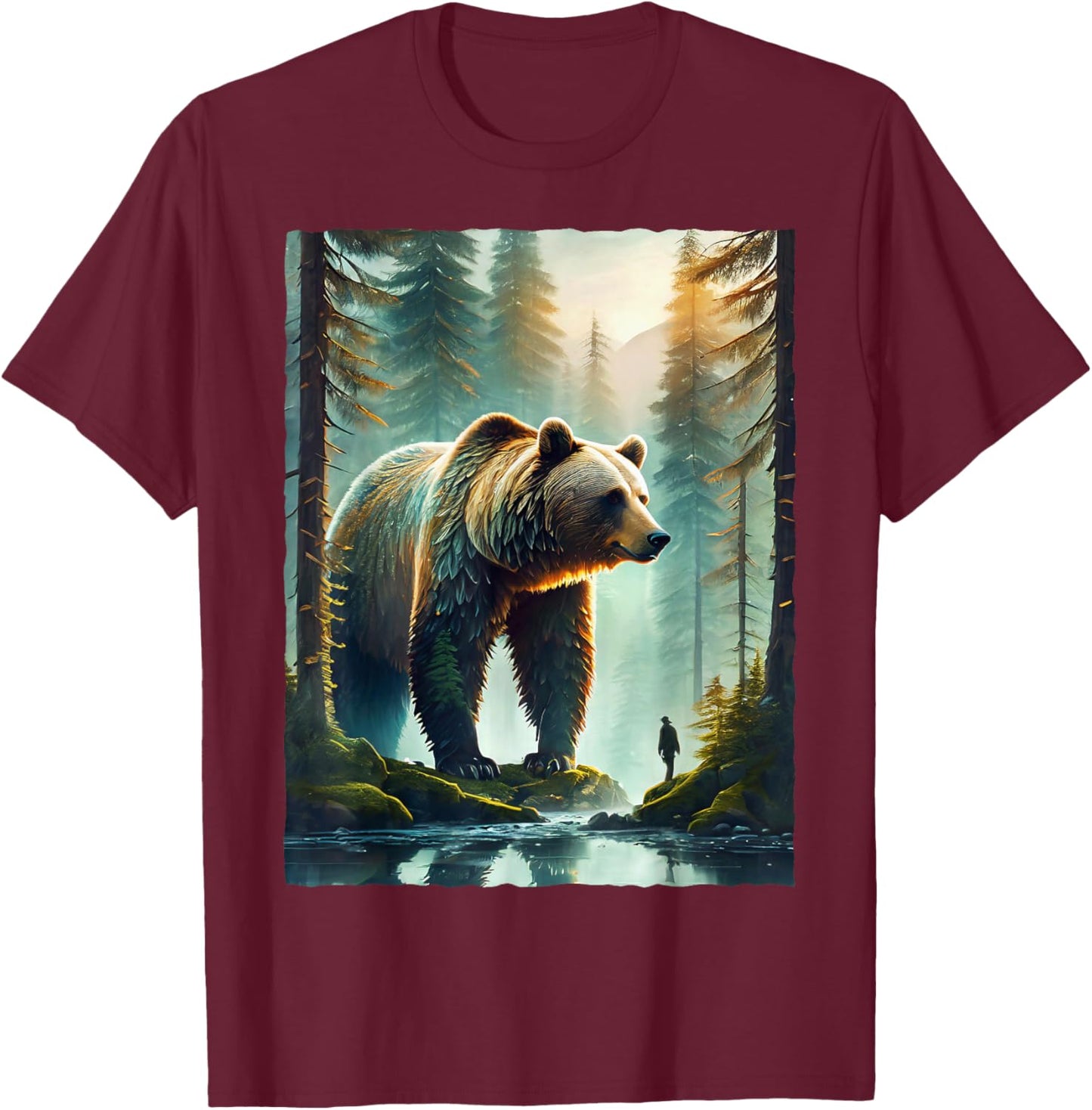 Bear and Forest Nature T-Shirt - T-Shirt | Maroon
