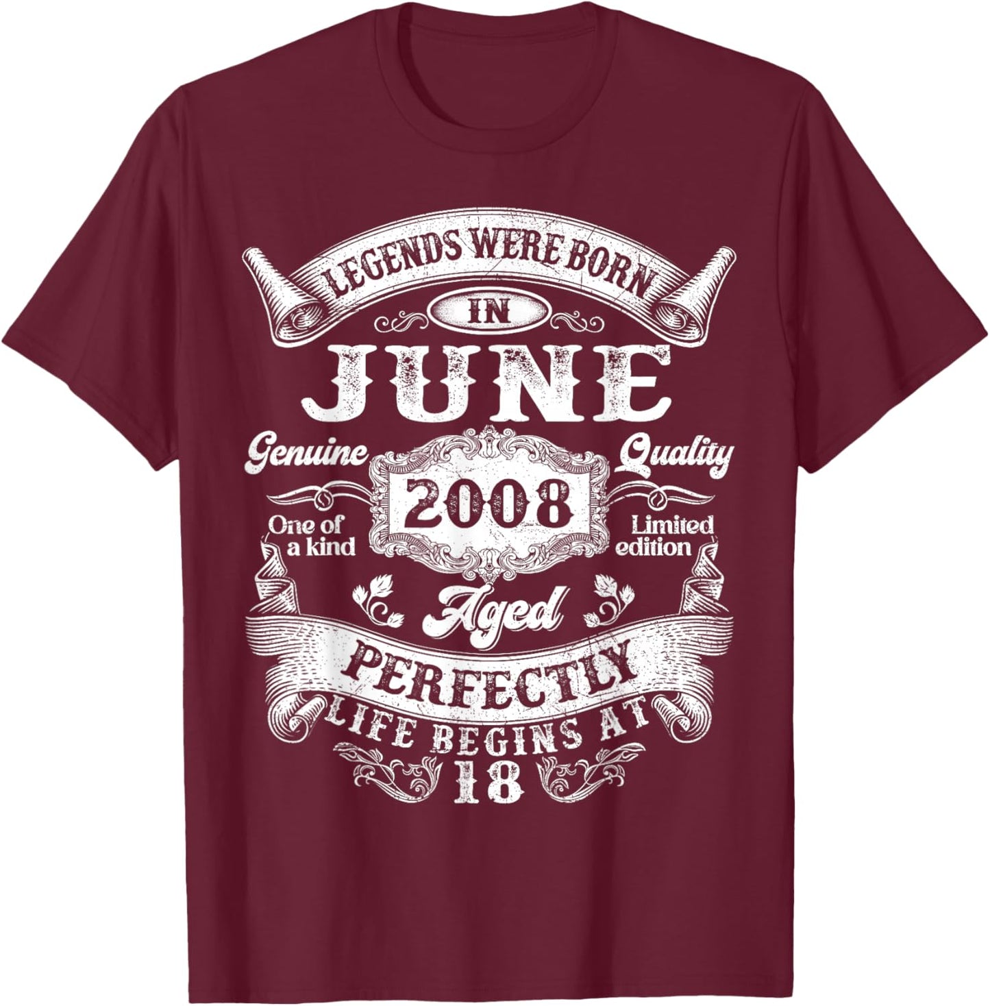 Vintage Legends were Born in June 2008 18th Birthday Boy Men T-Shirt - T-Shirt | Maroon