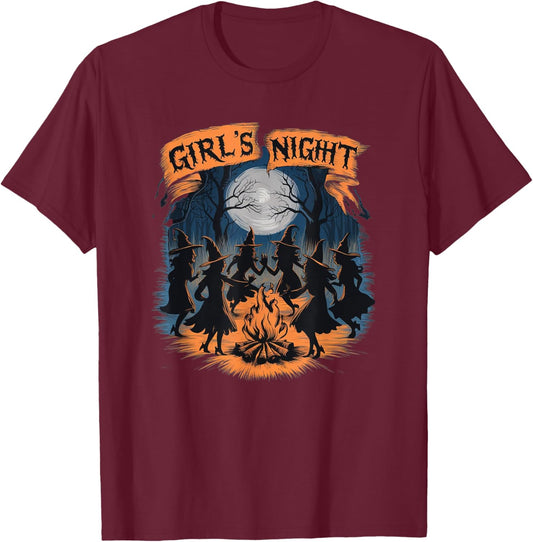 Girls' Night Witch Coven Halloween Design Spooky Fun Artwork T-Shirt - T-Shirt | Maroon