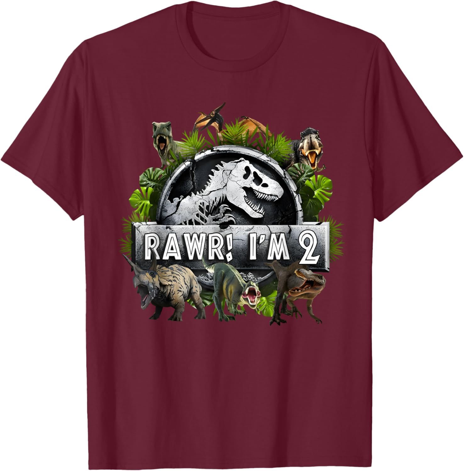 Rawr I'm 2 2nd Birthday T Rex Dinosaur Funny Party Boys Kids T-Shirt - T-Shirt | Maroon