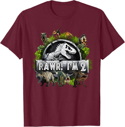Rawr I'm 2 2nd Birthday T Rex Dinosaur Funny Party Boys Kids T-Shirt - T-Shirt | Maroon
