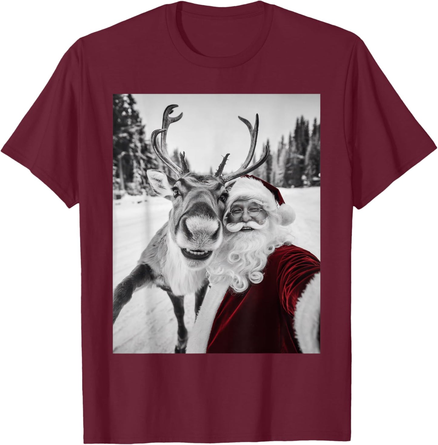 Reindeer Selfie Christmas Party Selfie Funny Reindeer Xmas T-Shirt - T-Shirt | Maroon