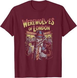 Werewolf of London Drinking Cocktail in Nightclub Scene T-Shirt - T-Shirt | Maroon