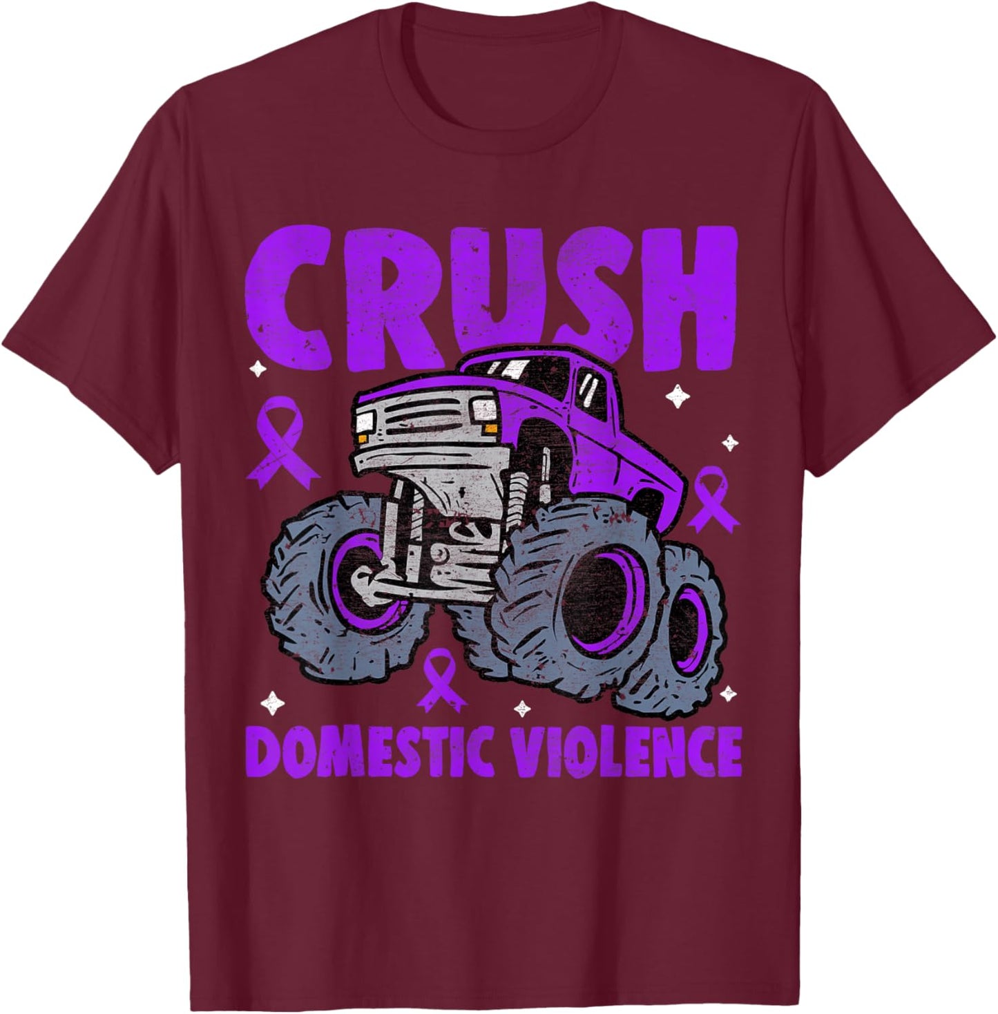 Crush Domestic Violence Awareness Monster Truck Purple Kids T-Shirt - T-Shirt | Maroon