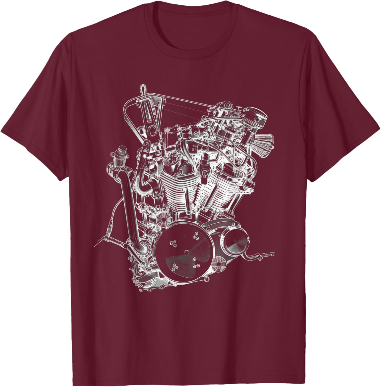 Vintage Motorcycle Engine Blueprint Diagram – Men's Graphic T-Shirt - T-Shirt | Maroon