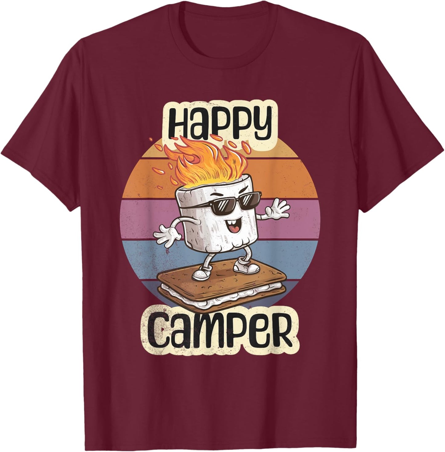 Happy Marshmallow Camper Cute Girls Kids Camp Camping Smores T-Shirt - T-Shirt | Maroon