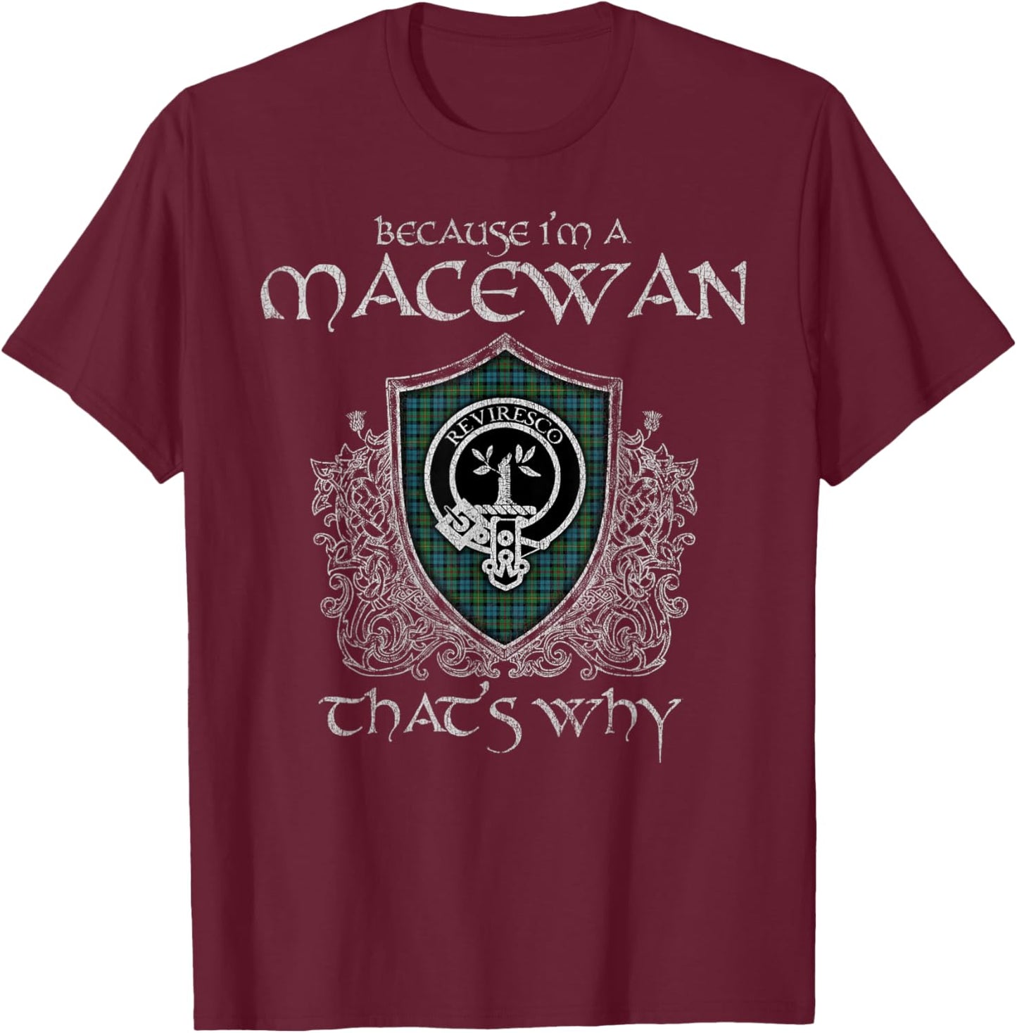 Clan MacEwan Crest Tartan Celtic Last Name Vinatge T-Shirt - T-Shirt | Maroon