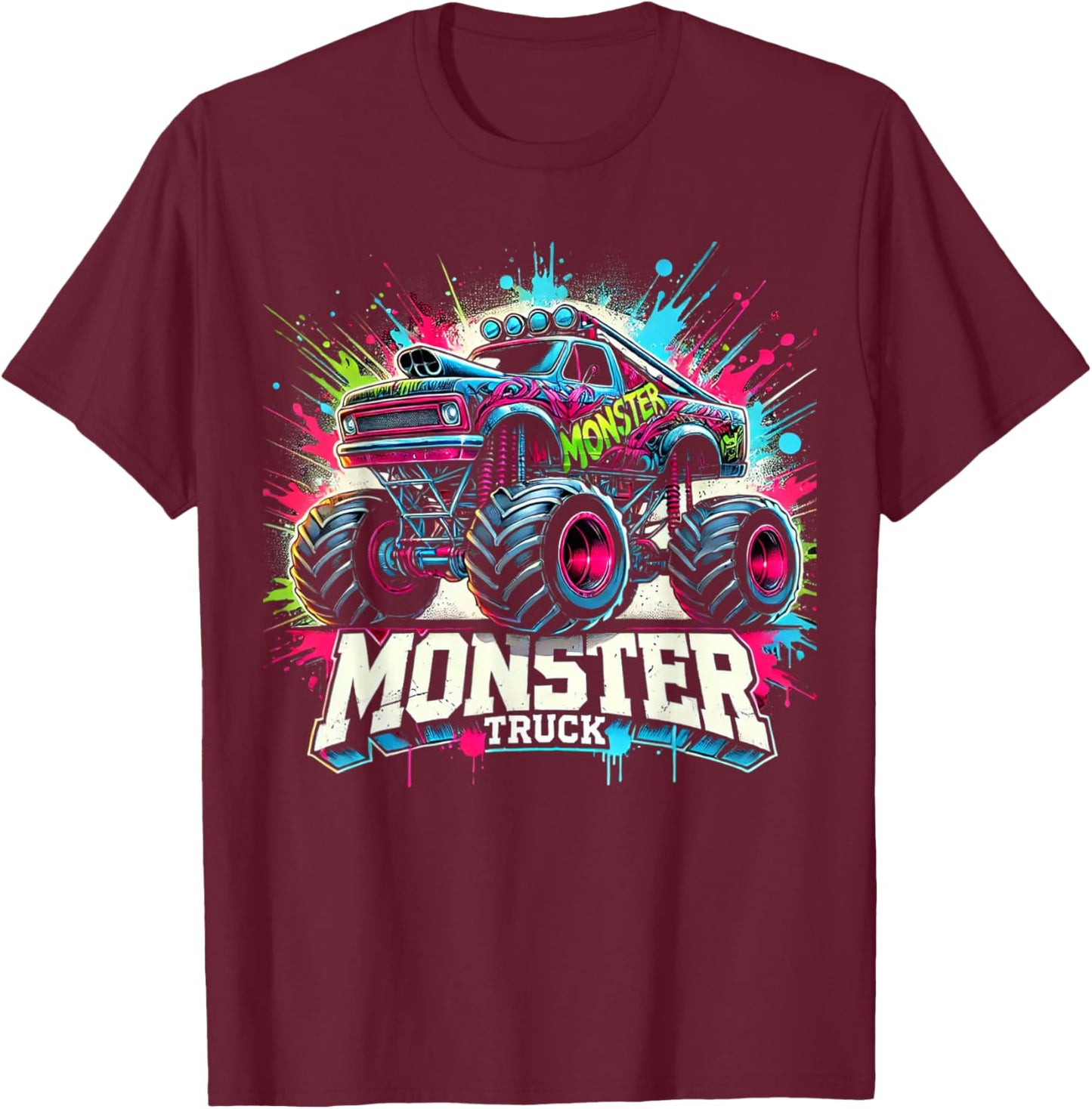 Monster Truck Retro Colorful Graffiti Toddlers Youth Adults T-Shirt - T-Shirt | Maroon