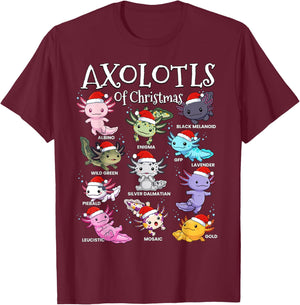Axolotls of Christmas Kawaii Cool Graphic for Boys Girls T-Shirt - T-Shirt | Maroon