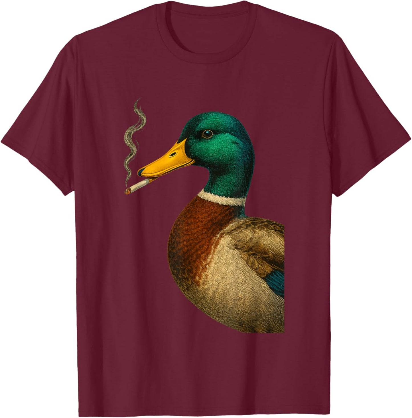 Mallard Duck Smoking a Cigarette Vintage Funny Duck Hunting T-Shirt - T-Shirt | Maroon