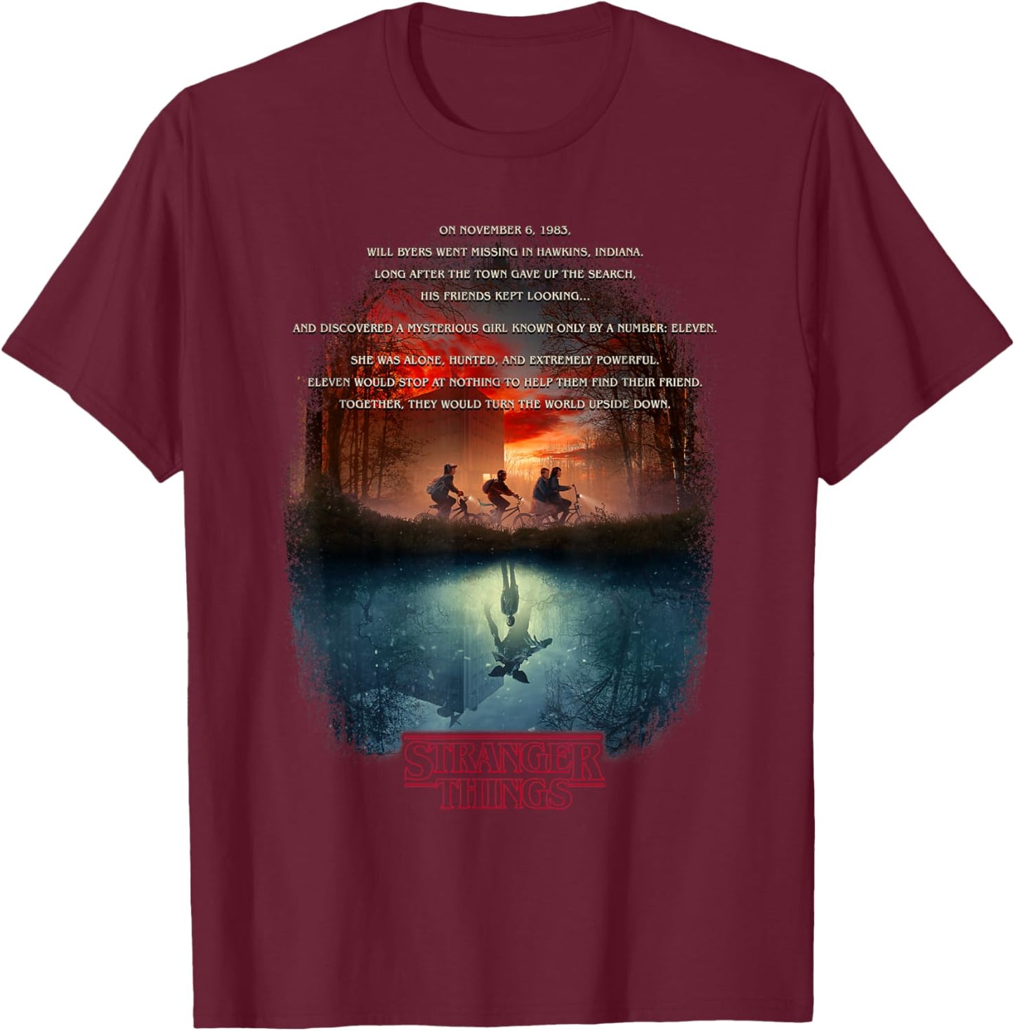Stranger Things Upside Down Poster Officially Licensed T-Shirt - T-Shirt | Maroon