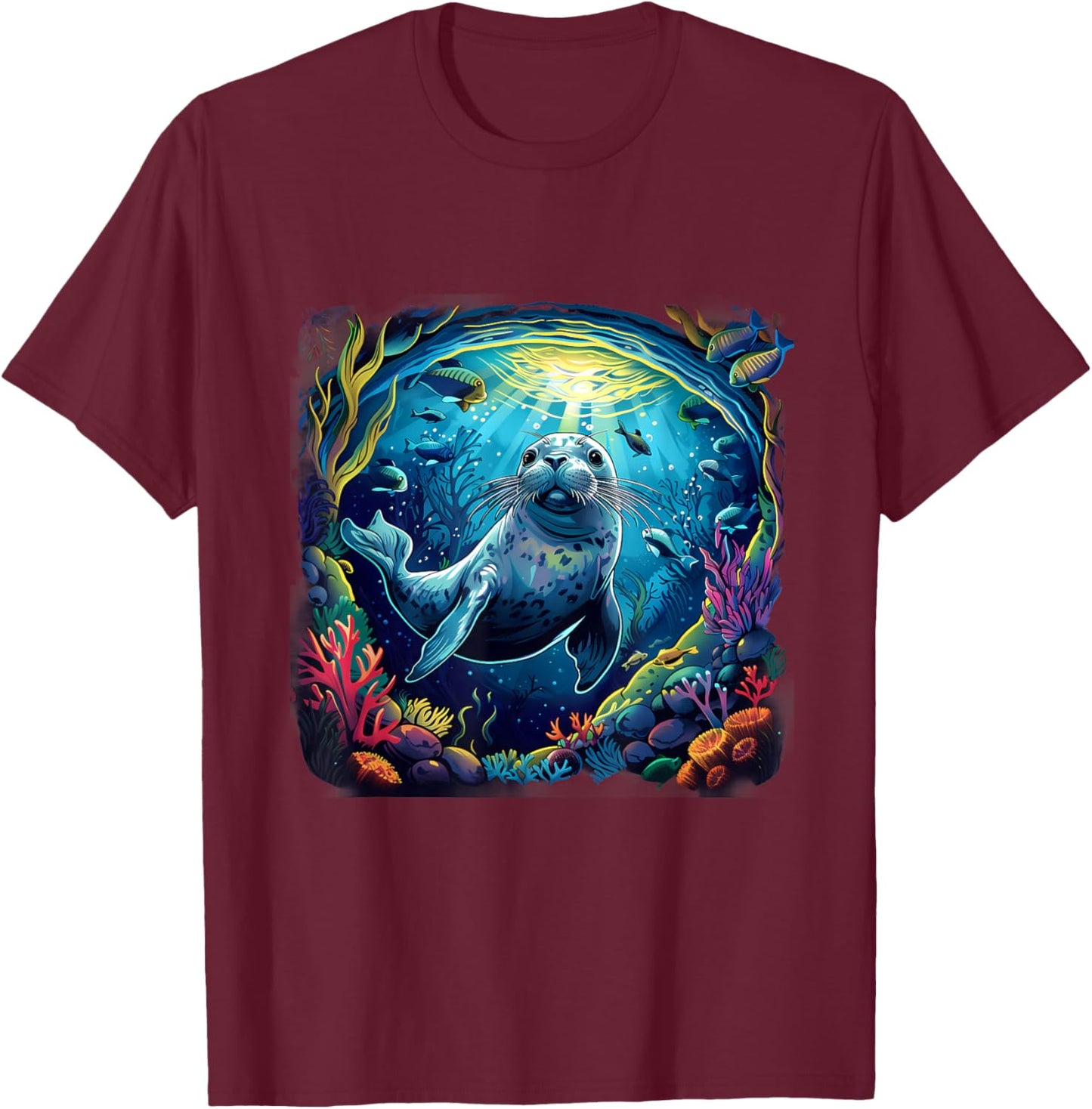Seal Marine Mammal Ocean Sea Animal Artwork Sea Ocean Seal T-Shirt - T-Shirt | Maroon