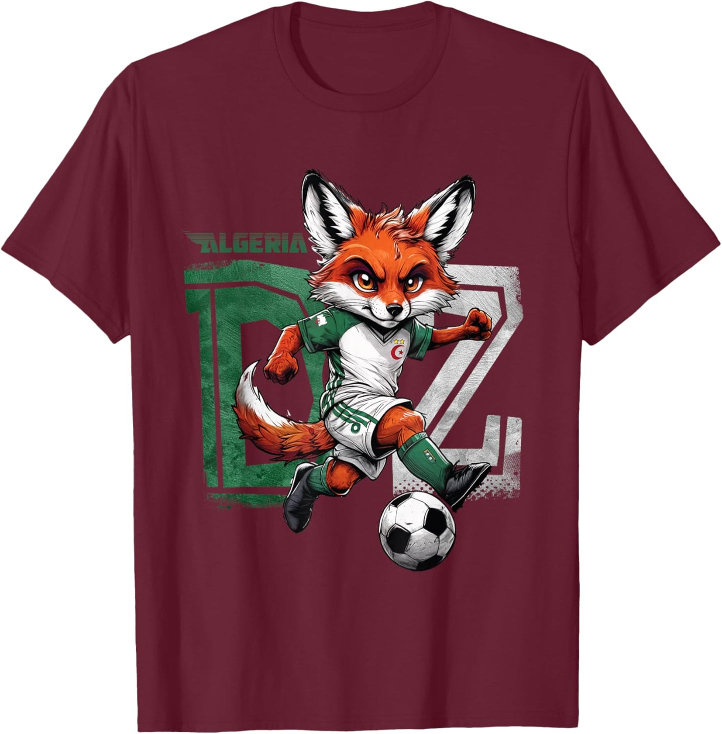 Fennec Algerian Flag Football Gift Jersey Dz T-Shirt - T-Shirt | Maroon