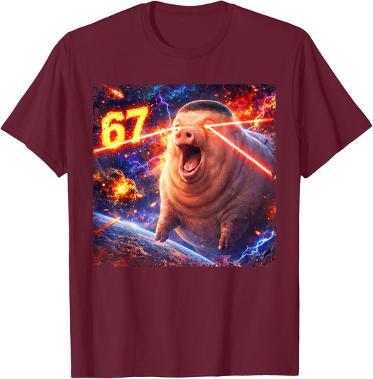 John Pork Fade Pig Haircut 67 Six Seven Tuff Meme T-Shirt - T-Shirt | Maroon