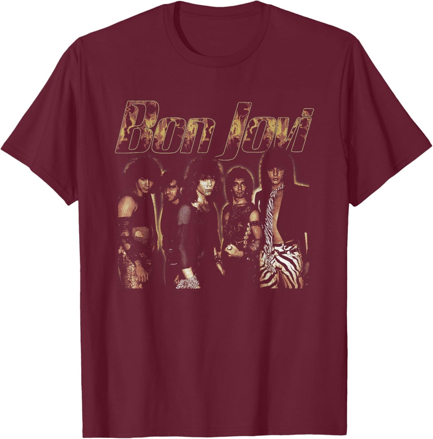 Official Bon Jovi Flames T-Shirt - T-Shirt | Maroon