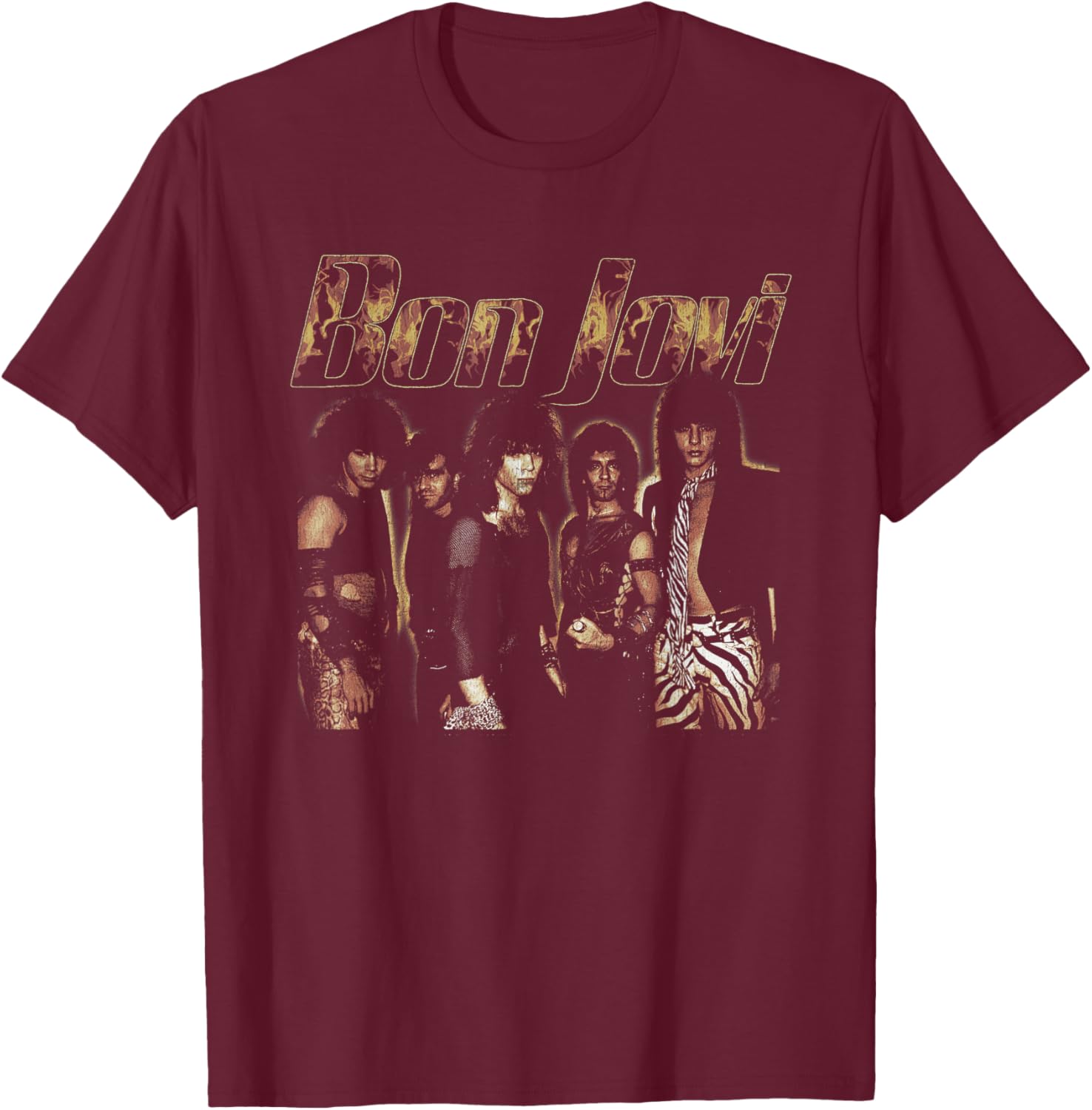 Official Bon Jovi Flames T-Shirt - T-Shirt | Maroon