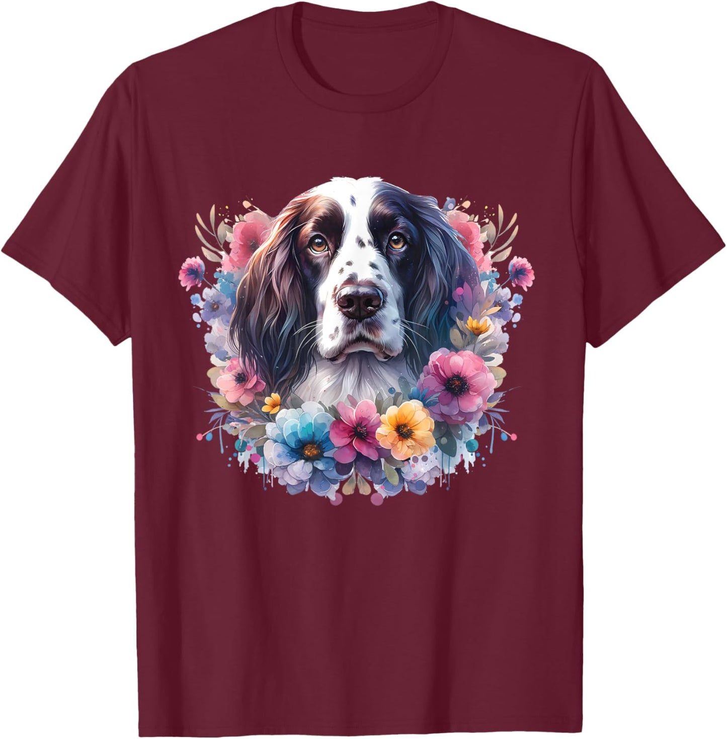 Floral English Springer Spaniel Mama Dog Lover Mother's Day Women Kids T-Shirt - T-Shirt | Maroon