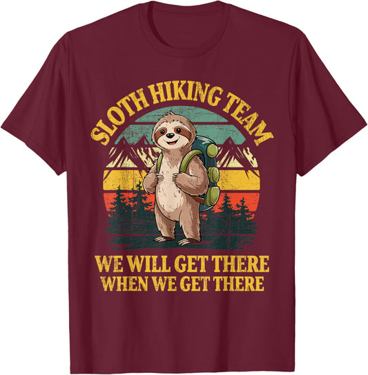 Funny Sloth Hiking T-Shirt - T-Shirt | Maroon