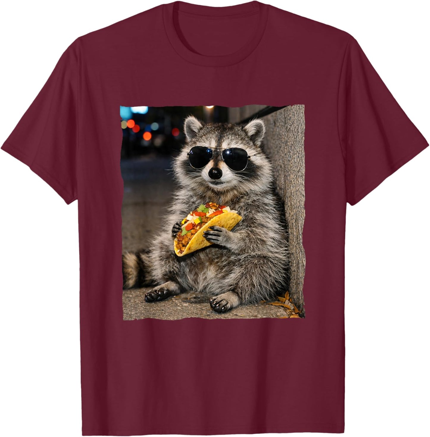 Raccoon Eating Tacos Lover Trash Panda Meme Street Food T-Shirt - T-Shirt | Maroon