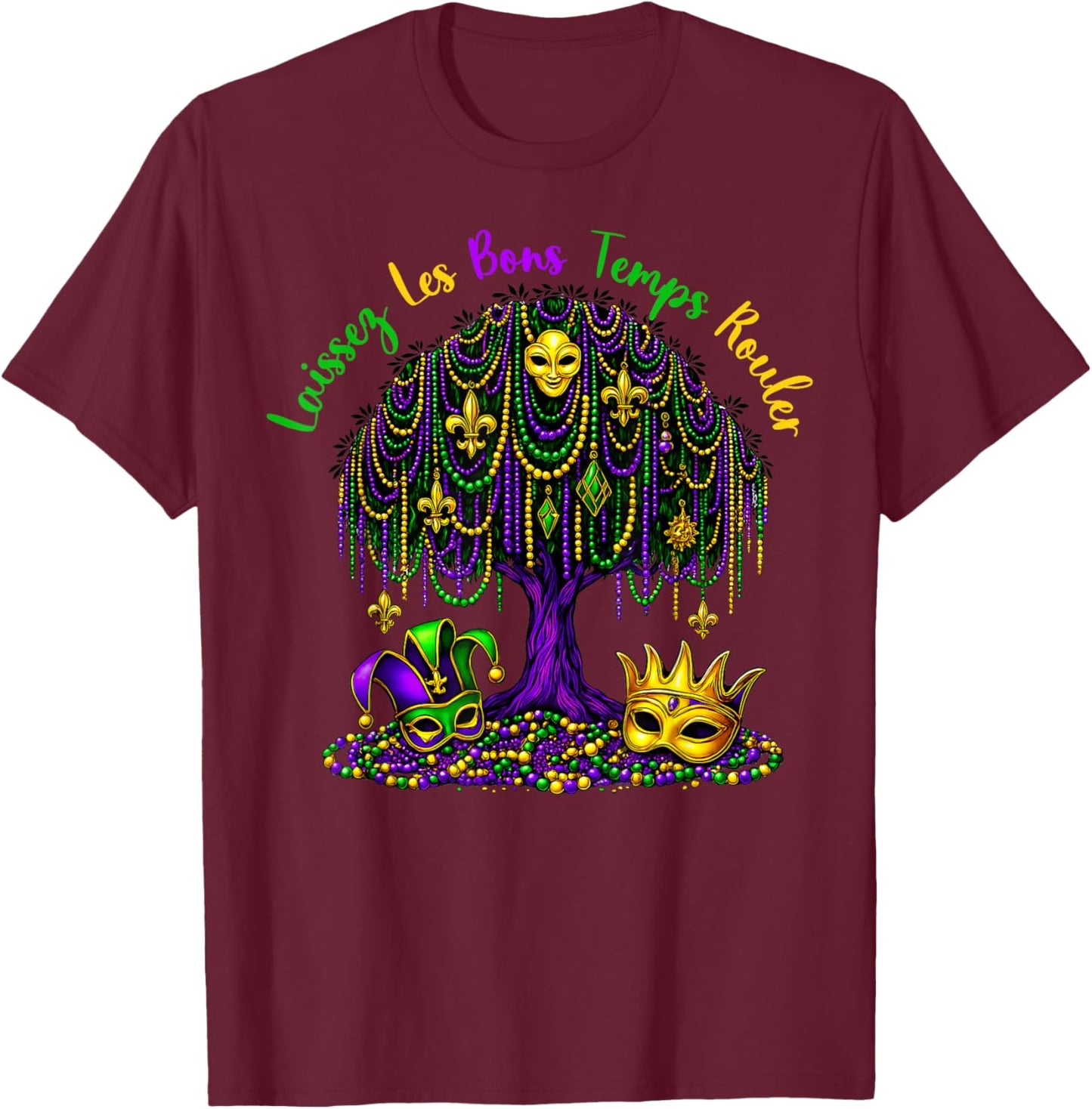 Mardi Gras Laissez Les Bon Temps Rouler Tree Women Men Kids T-Shirt - T-Shirt | Maroon