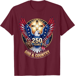 One Nation Under God America 250 Years USA Eagle Christian T-Shirt - T-Shirt | Maroon