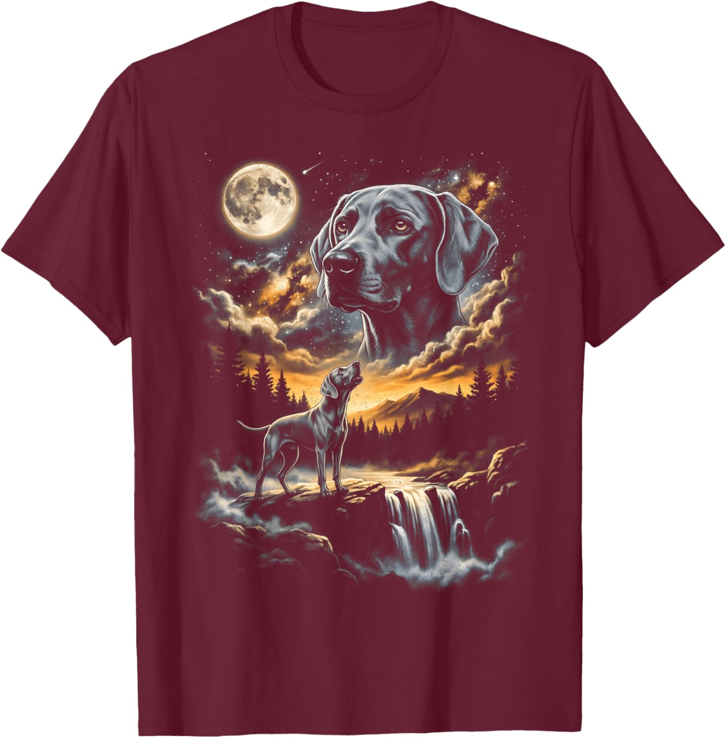 Weimaraner Howling to The Moon T-Shirt - T-Shirt | Maroon