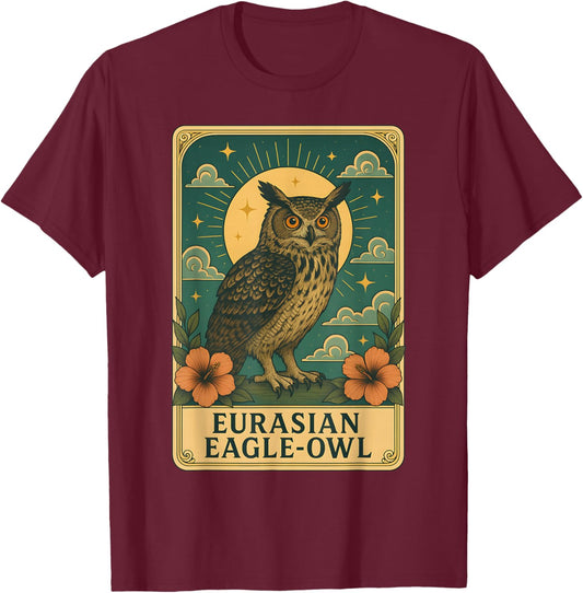 Eurasian Eagle-Owl Tarot Card T-Shirt - T-Shirt | Maroon