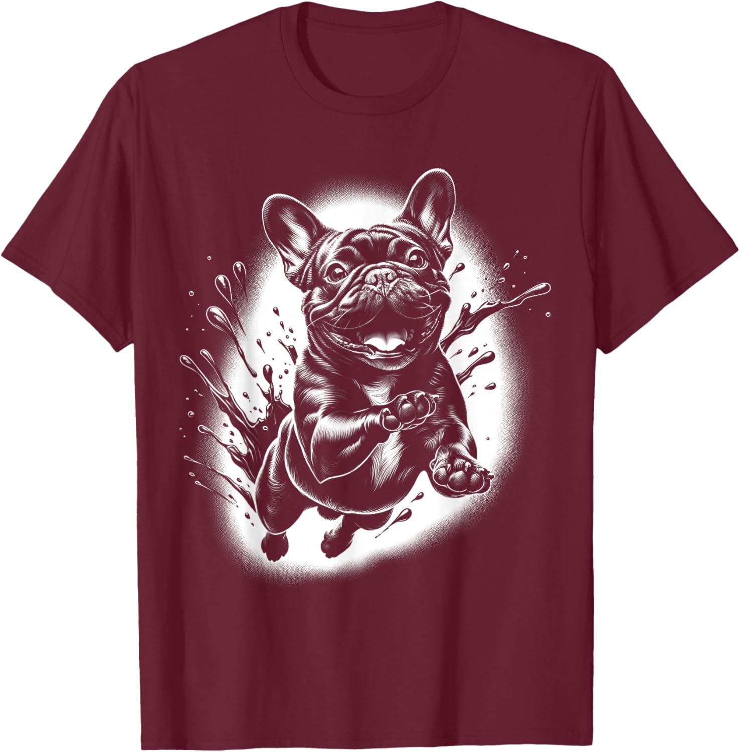 French Bulldog with Cool Paint Spots T-Shirt - T-Shirt | Maroon