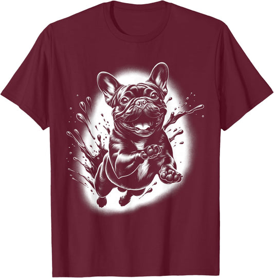 French Bulldog with Cool Paint Spots T-Shirt - T-Shirt | Maroon