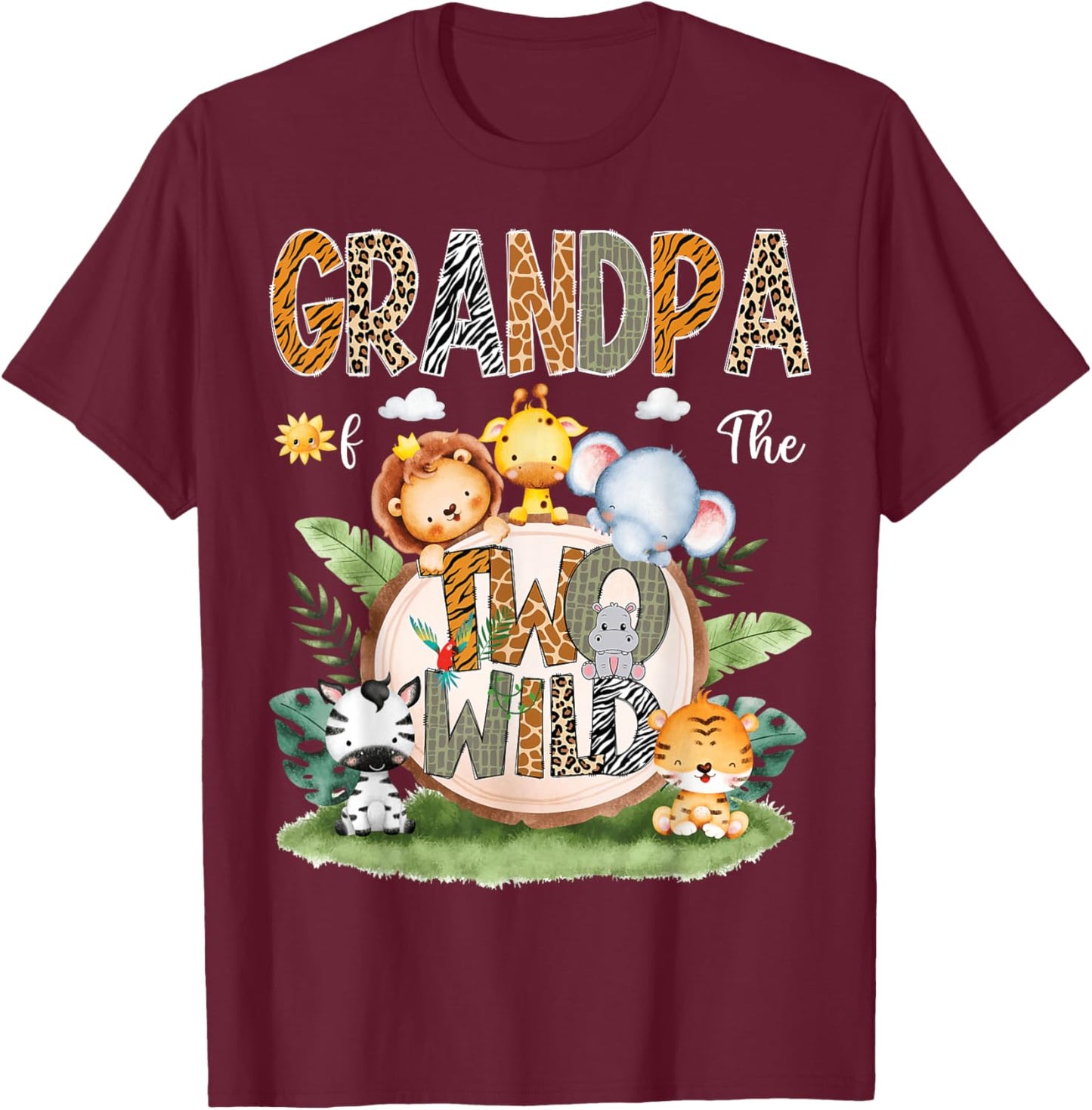 Grandpa Of The Two Wild 2Nd Birthday Safari Animal Lover T-Shirt - T-Shirt | Maroon
