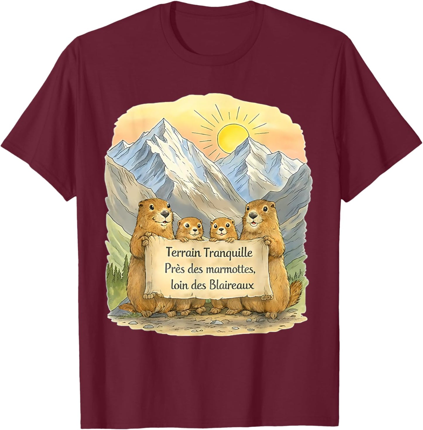 Close to Marmots Away from Badgers Humor Hiking T-Shirt - T-Shirt | Maroon