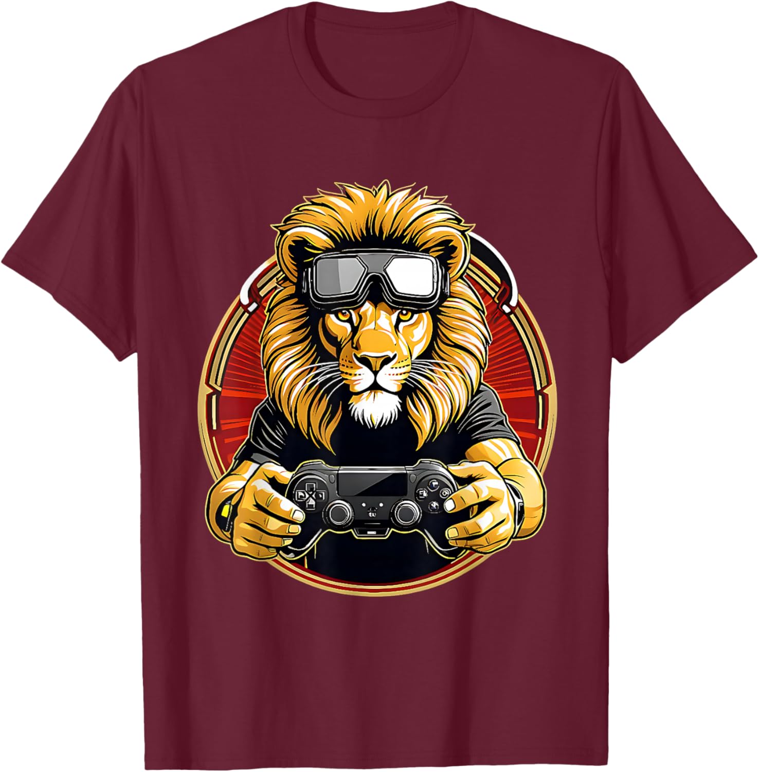 VR Gaming Lion I'd Rather Be Playing Tag Retro Funny Gamer T-Shirt - T-Shirt | Maroon