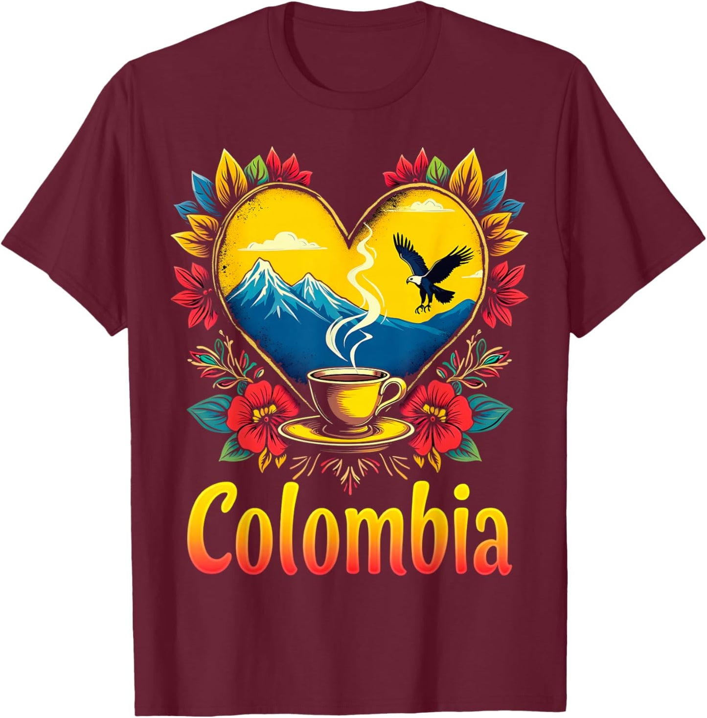 Colombia Love Heart T-Shirt - T-Shirt | Maroon