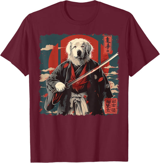 Great Pyrenees Dog Japanese Art Samurai Ukiyo-e Vintage T-Shirt - T-Shirt | Maroon
