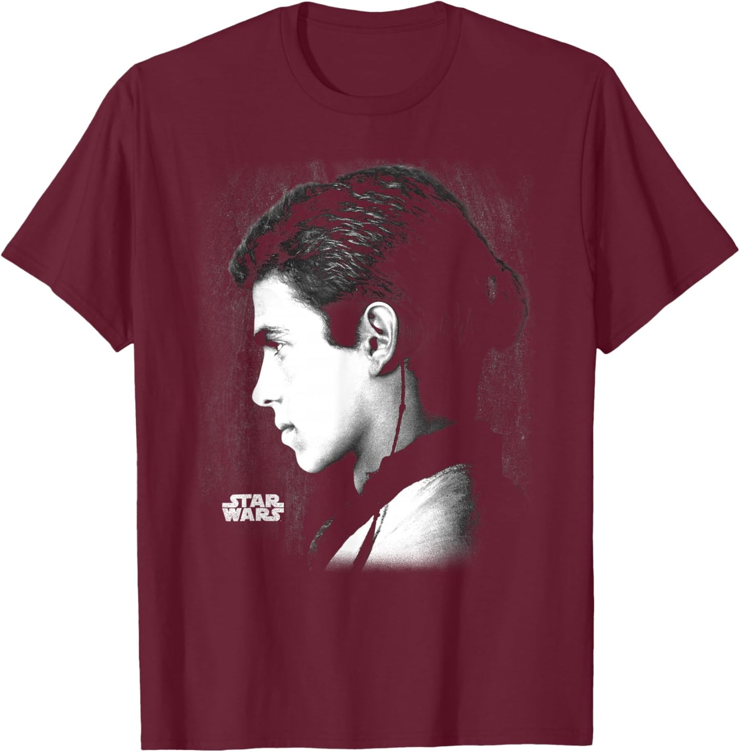 Star Wars Ep II Anakin Black & White Side Profile Portrait T-Shirt - T-Shirt | Maroon