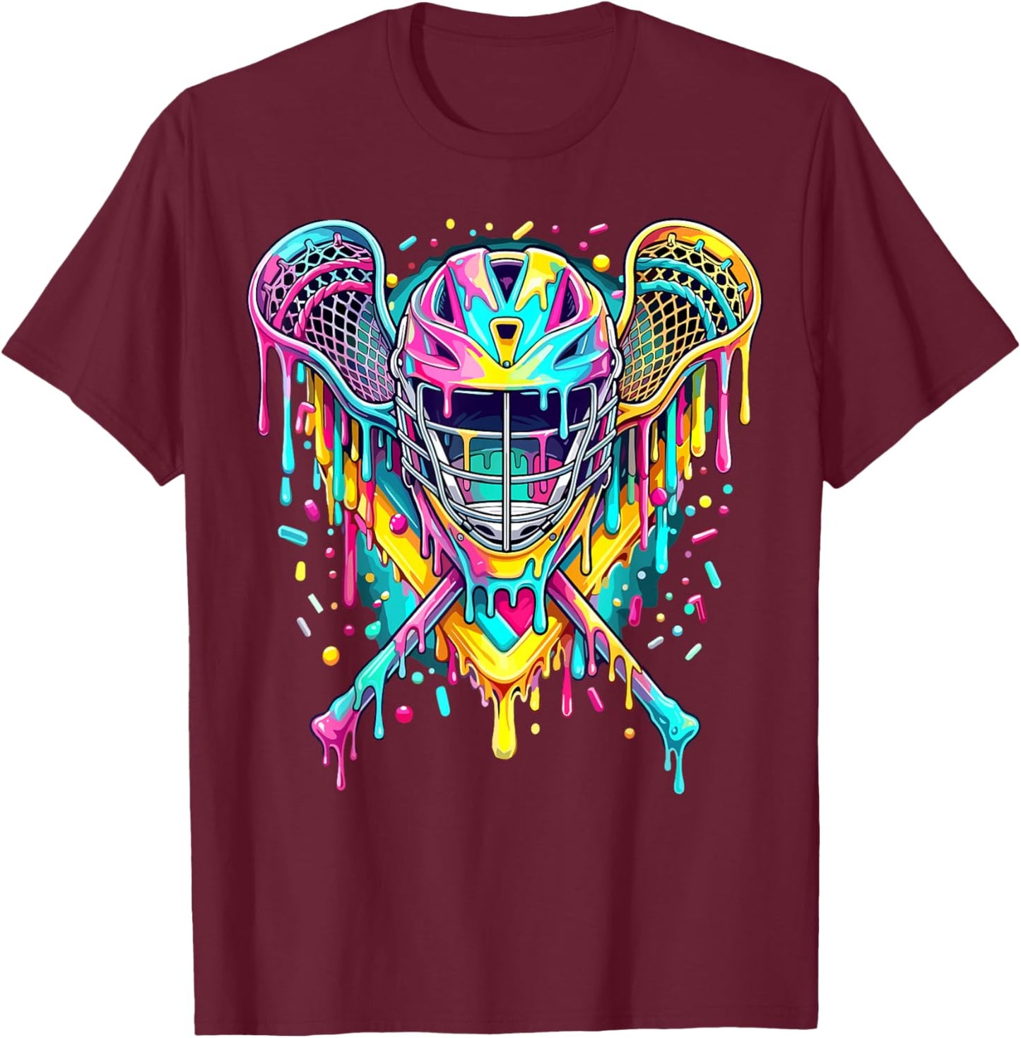 Lacrosse Drip Ice Cream Lax Helmet Sticks T-Shirt - T-Shirt | Maroon