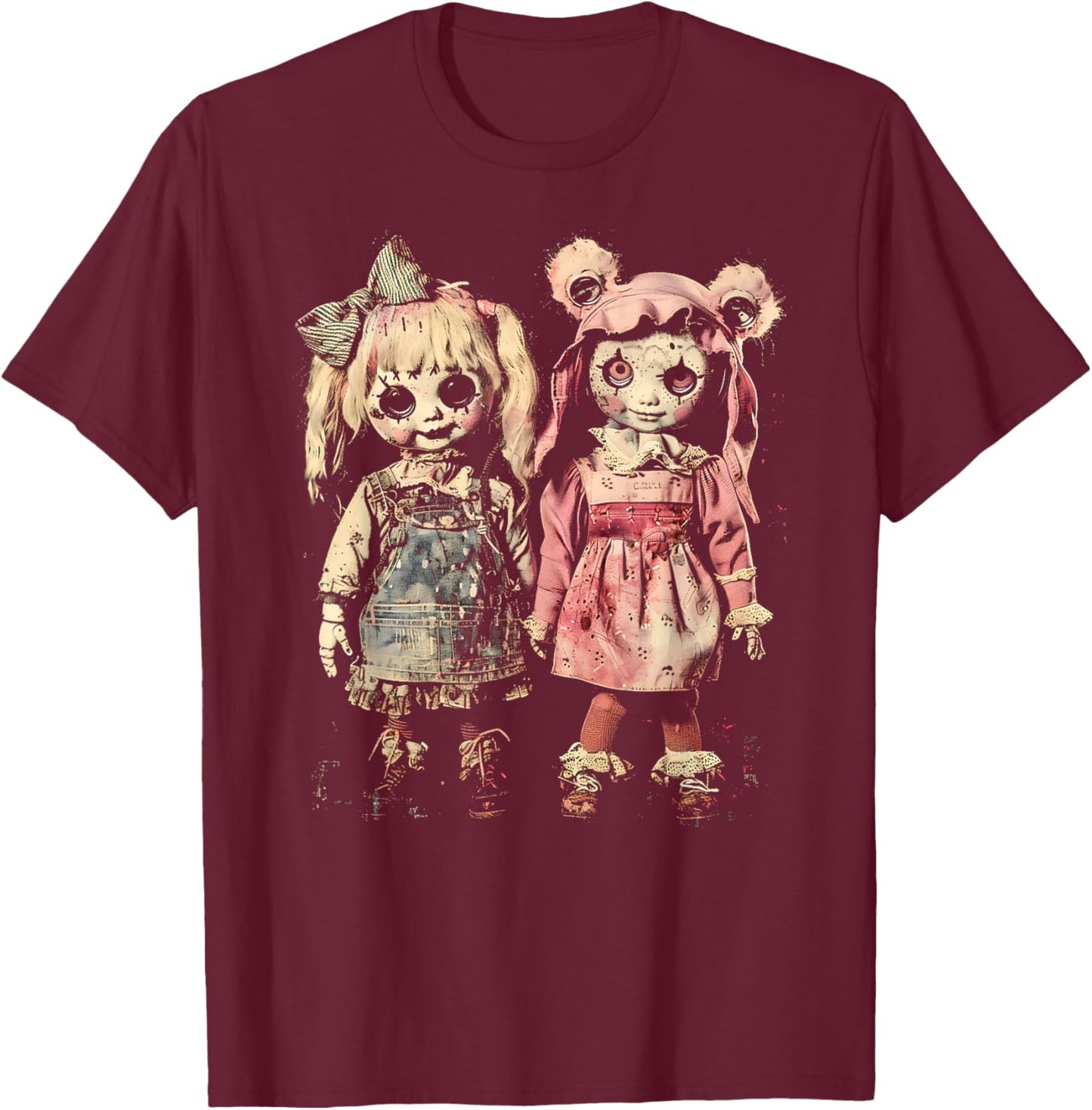 Creepy Doll Haunted Toy Horror Pastel Goth Alt Scary Dolls T-Shirt - T-Shirt | Maroon
