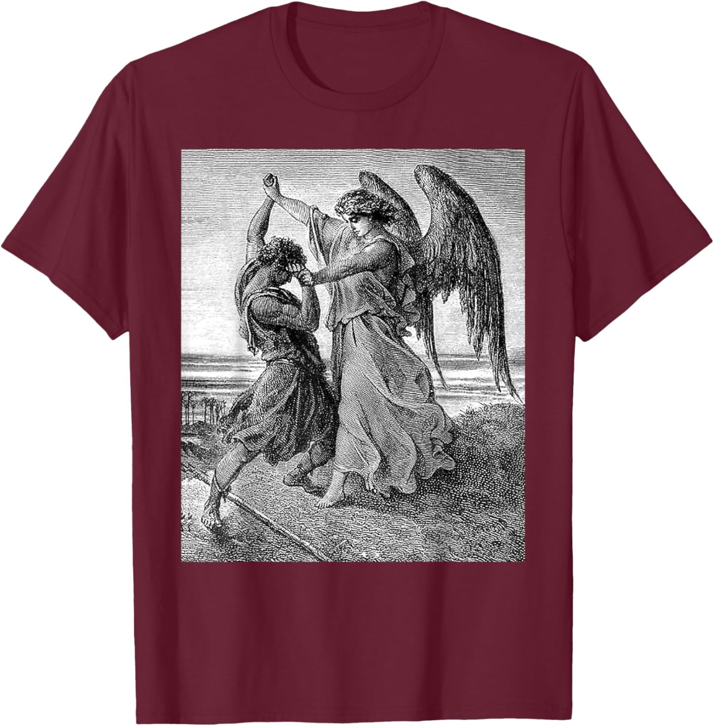 Gustave Dore Jacob Wrestling with the Angel 1855 T-Shirt - T-Shirt | Maroon