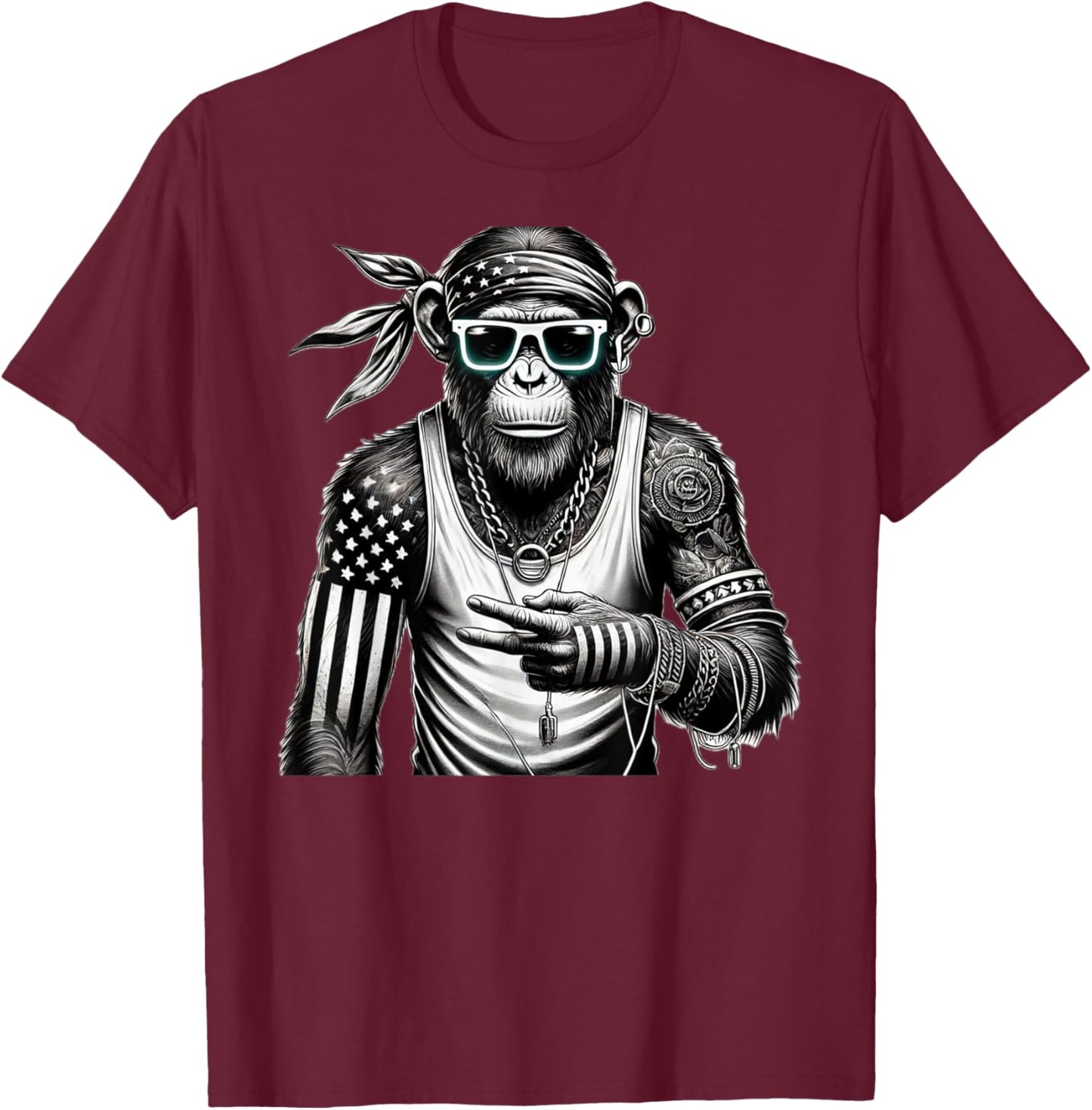Funny Monkey with sunglasses cool street skateboard T-Shirt - T-Shirt | Maroon