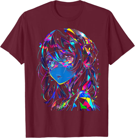 Anime Manga Graphic Colorful Artwork Anime T-Shirt - T-Shirt | Maroon