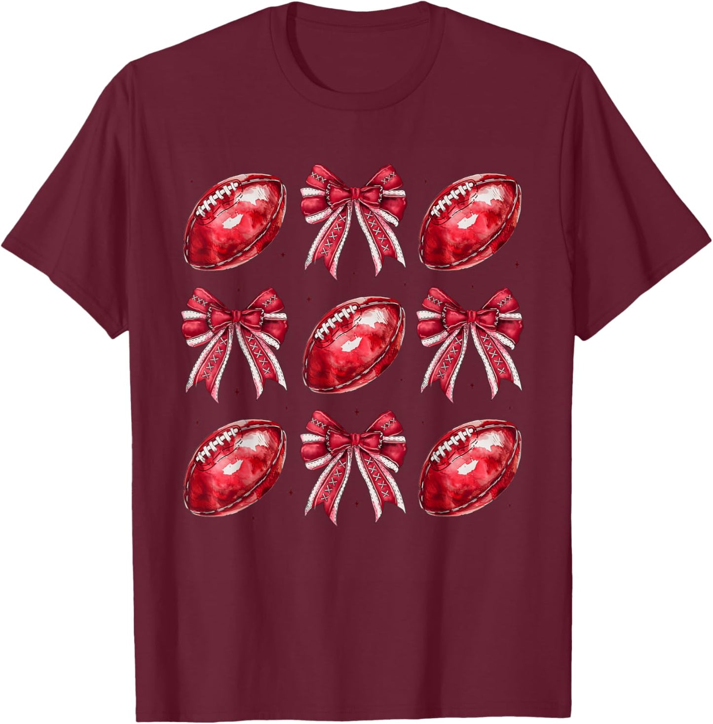 Cute Coquette Bow Game Day American Football Player Coach T-Shirt - T-Shirt | Maroon