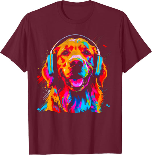 Vintage Golden Retriever DJ Dog Music Festival Graphic T-Shirt - T-Shirt | Maroon