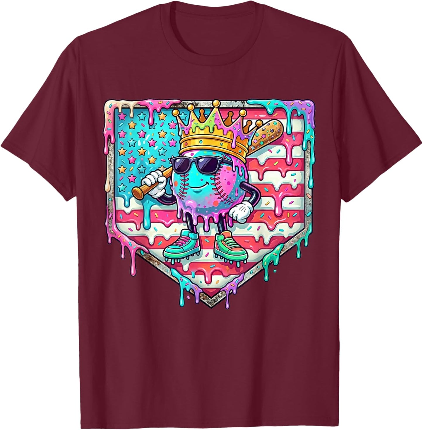 Funny King Baseball Drip Stuff for Boys Kids 4th of July T-Shirt - T-Shirt | Maroon
