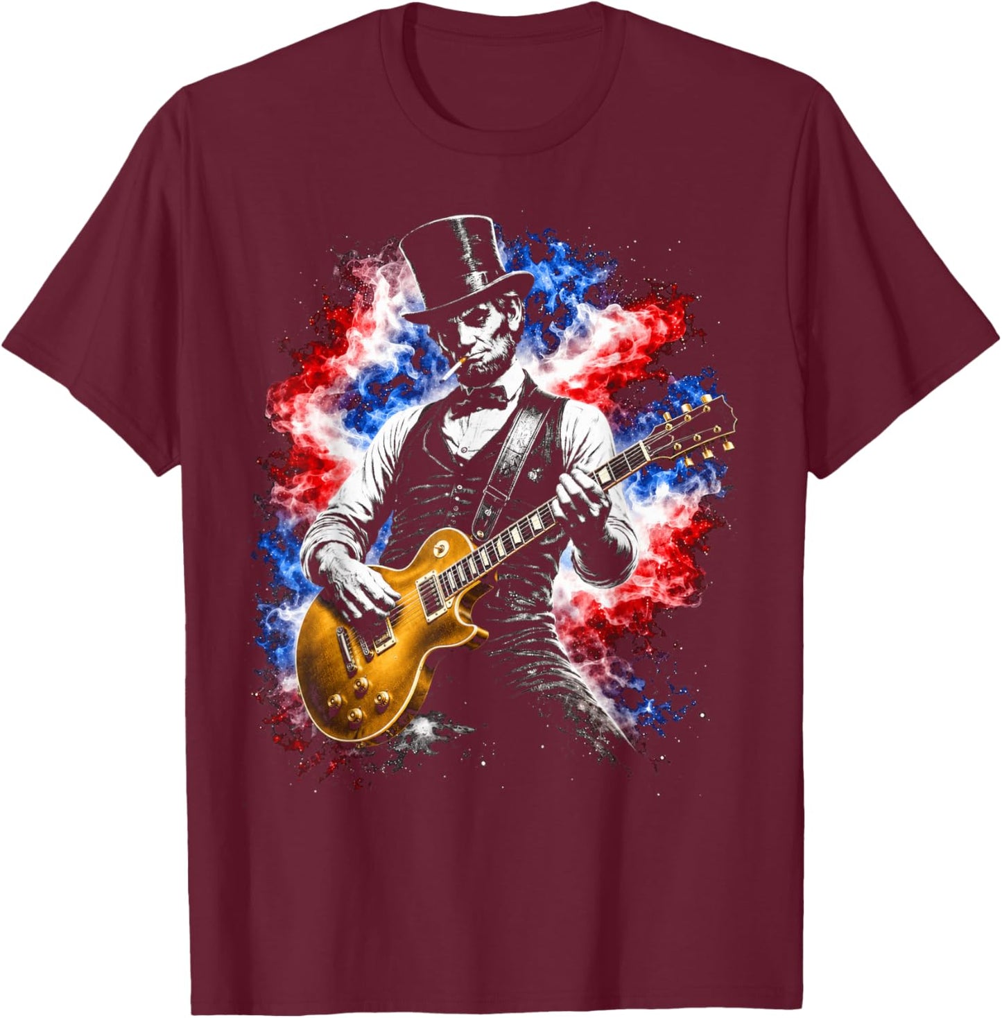 Abraham Lincoln Abe Lincoln Playing Guitar T-Shirt - T-Shirt | Maroon