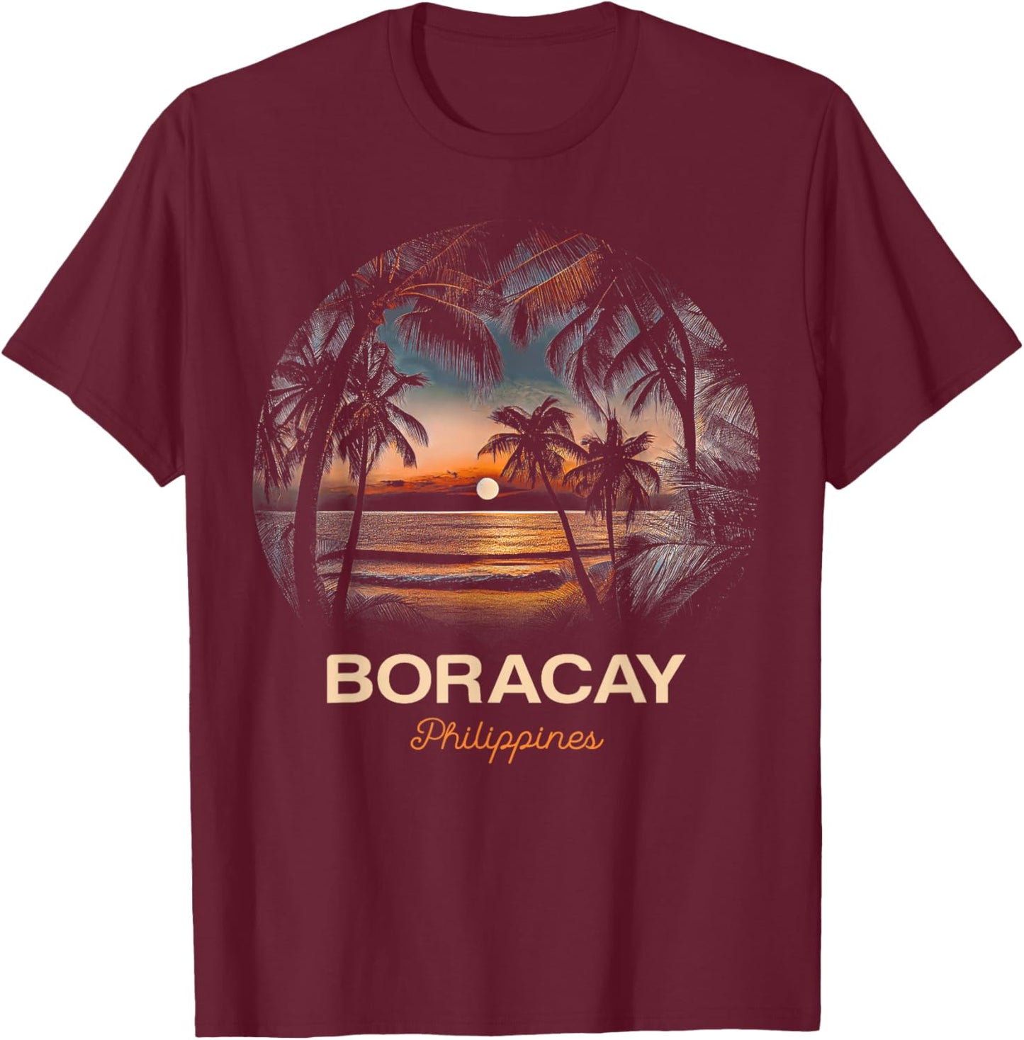 Vacation Souvenir Palm Tree Boracay T-Shirt - T-Shirt | Maroon