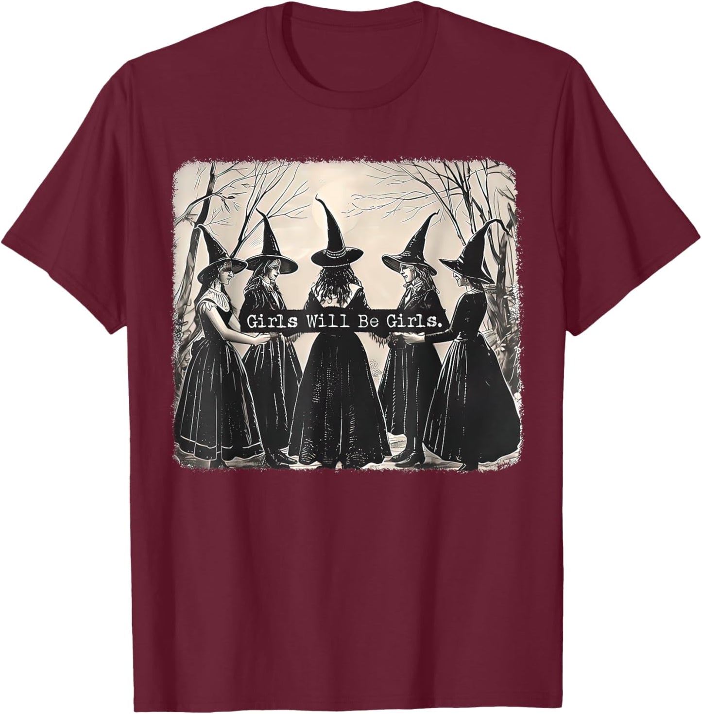 Girl Will Be Girl Witch Halloween T-Shirt - T-Shirt | Maroon