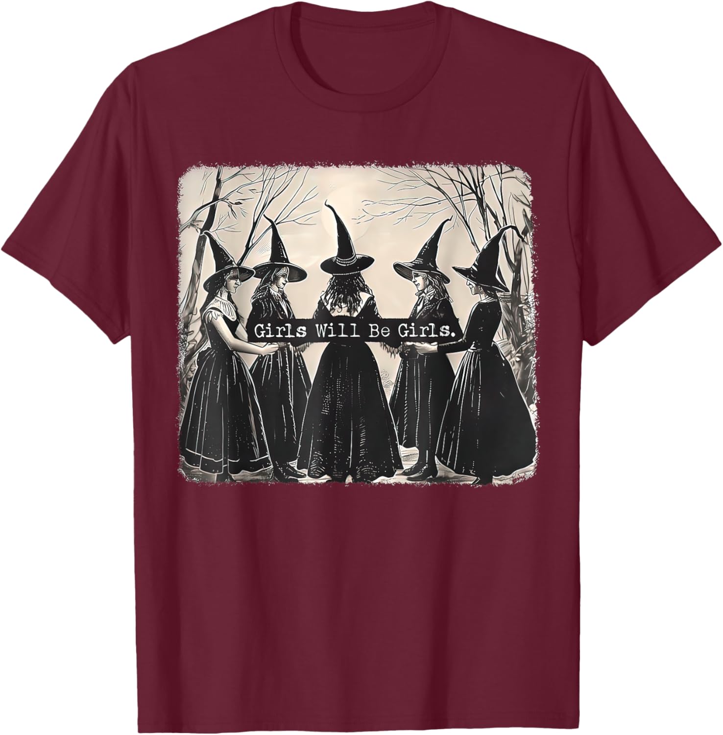 Girl Will Be Girl Witch Halloween T-Shirt - T-Shirt | Maroon